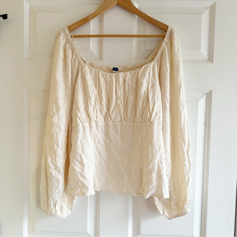 Old Navy Women's Size XL Square Neck Crepe Babydoll Top Beige Boho Cottagecore - Picture 3 of 8